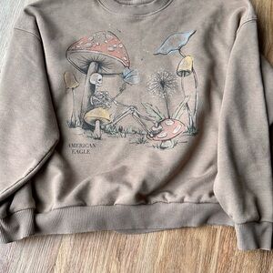American eagle Womens Slightly Cropped Crew Neck Sweatshirt Large Brown Skeleton